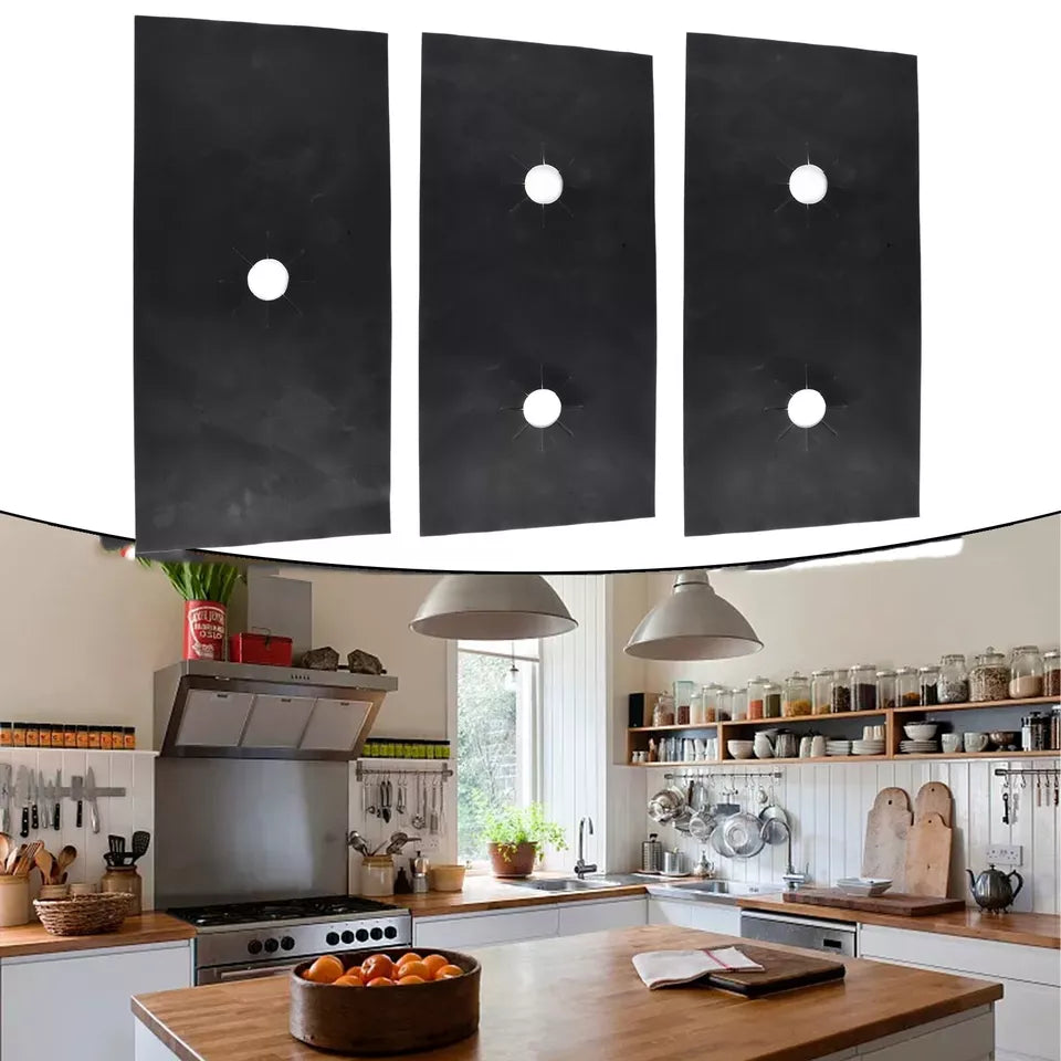 3PCS 5 Hole Gas Foil Stove Burner Protector Cooktop Cover Liner Clean Mat Pad